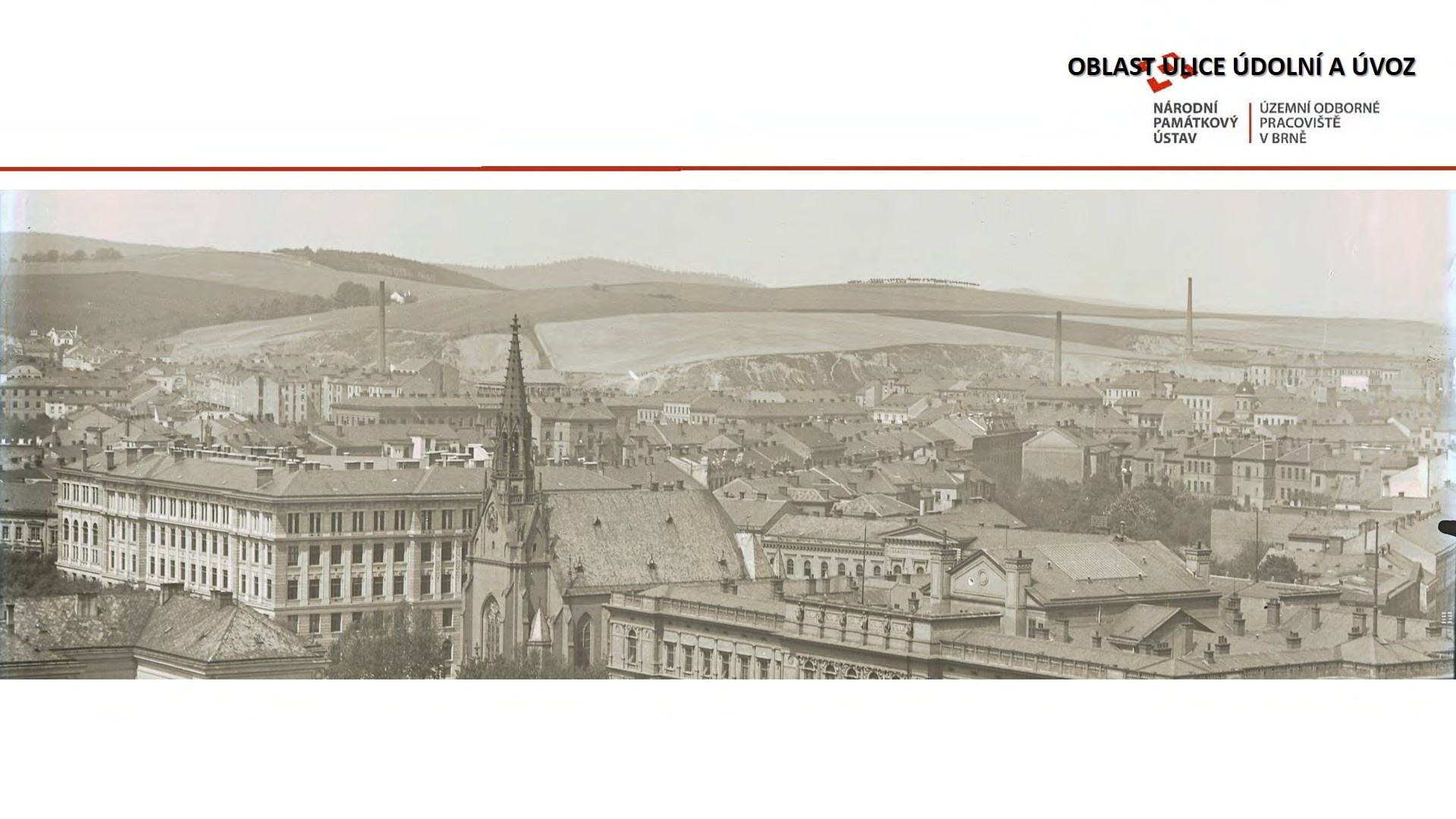 Historická fotografie oblasti Údolní a Úvoz v Brně; prezentace NPÚ Brno